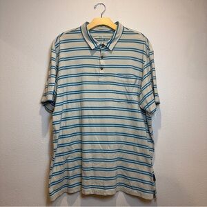 Patagonia Men's Polo Shirt - Blue and Cream Stripes size XXL Cotton